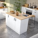 Isola da Cucina Bianco Lucido Marrone Rovere 3 Ripiani 6 Vani 138x94x90h cm, Apertura Battente - Siha