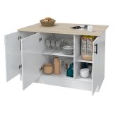Isola da Cucina Bianco Lucido Marrone Rovere 3 Ripiani 6 Vani 138x94x90h cm, Apertura Battente - Siha