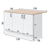 Isola da Cucina Bianco Lucido Marrone Rovere 3 Ripiani 6 Vani 138x94x90h cm, Apertura Battente - Siha