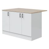 Isola da Cucina Bianco Lucido Marrone Rovere 3 Ripiani 6 Vani 138x94x90h cm, Apertura Battente - Siha