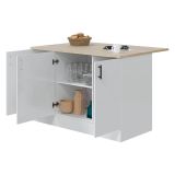 Isola da Cucina Bianco Lucido Marrone Rovere 3 Ripiani 6 Vani 138x94x90h cm, Apertura Battente - Siha