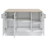 Isola da Cucina Bianco Lucido Marrone Rovere 3 Ripiani 6 Vani 138x94x90h cm, Apertura Battente - Siha
