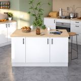 Isola da Cucina Bianco Lucido Marrone Rovere 3 Ripiani 6 Vani 138x94x90h cm, Apertura Battente - Siha