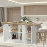 Isola da Cucina Bianco Lucido Marrone Rovere 3 Ripiani 6 Vani 160x80x90h cm, 3 Ante Made in Italy - Migani