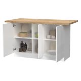 Isola da Cucina Bianco Lucido Marrone Rovere 3 Ripiani 6 Vani 160x80x90h cm, 3 Ante Made in Italy - Migani