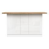 Isola da Cucina Bianco Lucido Marrone Rovere 3 Ripiani 6 Vani 160x80x90h cm, 3 Ante Made in Italy - Migani