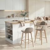 Isola da Cucina Bianco Lucido Marrone Rovere un Ripiano 2 Vani 160x80x90h cm, Un'anta Made in Italy - Migabato