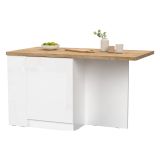 Isola da Cucina Bianco Lucido Marrone Rovere un Ripiano 2 Vani 160x80x90h cm, Un'anta Made in Italy - Migabato