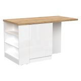 Isola da Cucina Bianco Lucido Marrone Rovere un Ripiano 2 Vani 160x80x90h cm, Un'anta Made in Italy - Migabato