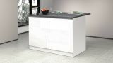 Isola da cucina Emmanuel, Mobile da cucina a 2 ante, Tavolo ausiliario portaoggetti, 100% Made in Italy, 125x90h90 cm, Bianco lucido e Ardesia