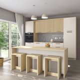 Isola da Cucina Marrone Rovere Beige Cashmere 2 Ripiani 4 Vani 225x80x90h cm, 4 Ante Made in Italy - Mapana