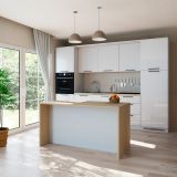 Isola da Cucina Marrone Rovere Bianco Lucido 2 Ripiani 4 Vani 170x80x90h cm, 3 Ante Made in Italy - Mapalesi