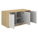Isola da Cucina Marrone Rovere Bianco Lucido 2 Ripiani 4 Vani 170x80x90h cm, 3 Ante Made in Italy - Mapalesi