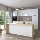 Isola da Cucina Marrone Rovere Bianco Lucido 2 Ripiani 4 Vani 225x80x90h cm, 4 Ante Made in Italy - Mapana