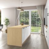 Isola da Cucina Marrone Rovere Bianco Lucido 2 Ripiani 4 Vani 225x80x90h cm, 4 Ante Made in Italy - Mapana