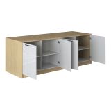 Isola da Cucina Marrone Rovere Bianco Lucido 2 Ripiani 4 Vani 225x80x90h cm, 4 Ante Made in Italy - Mapana