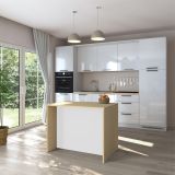 Isola da Cucina Marrone Rovere Bianco Lucido un Ripiano 2 Vani 115x80x90h cm, 2 Ante Made in Italy - Manotere