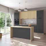 Isola da Cucina Marrone Rovere Nero Antracite 2 Ripiani 4 Vani 170x80x90h cm, 3 Ante Made in Italy - Mapalesi