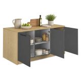 Isola da Cucina Marrone Rovere Nero Antracite 2 Ripiani 4 Vani 170x80x90h cm, 3 Ante Made in Italy - Mapalesi