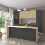 Isola da Cucina Marrone Rovere Nero Antracite 2 Ripiani 4 Vani 225x80x90h cm, 4 Ante Made in Italy - Mapana