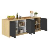 Isola da Cucina Marrone Rovere Nero Antracite 2 Ripiani 4 Vani 225x80x90h cm, 4 Ante Made in Italy - Mapana