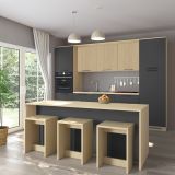Isola da Cucina Marrone Rovere Nero Antracite 2 Ripiani 4 Vani 225x80x90h cm, 4 Ante Made in Italy - Mapana