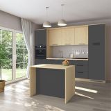 Isola da Cucina Marrone Rovere Nero Antracite un Ripiano 2 Vani 115x80x90h cm, 2 Ante Made in Italy - Manotere