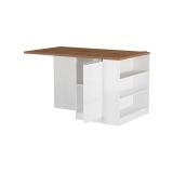 Isola da cucina Osvaldo, Tavolo ausiliario portaoggetti, Mobile da cucina a 2 ante, 100% Made in Italy, 160x90h90 cm, Bianco lucido e Rovere