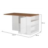 Isola da cucina Osvaldo, Tavolo ausiliario portaoggetti, Mobile da cucina a 2 ante, 100% Made in Italy, 160x90h90 cm, Bianco lucido e Rovere
