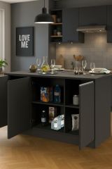 Isola da cucina Patrizio, Tavolo ausiliario portaoggetti, 100% Made in Italy, 155x90h90 cm, Antracite e Ardesia