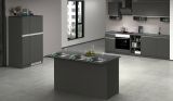 Isola da cucina Patrizio, Tavolo ausiliario portaoggetti, 100% Made in Italy, 155x90h90 cm, Antracite e Ardesia