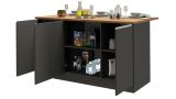 Isola da cucina Patrizio, Tavolo ausiliario portaoggetti, Mobile da cucina a 3 ante, 100% Made in Italy, 155x90h90 cm, Antracite e Rovere