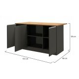 Isola da cucina Patrizio, Tavolo ausiliario portaoggetti, Mobile da cucina a 3 ante, 100% Made in Italy, 155x90h90 cm, Antracite e Rovere