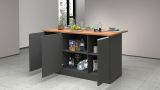 Isola da cucina Patrizio, Tavolo ausiliario portaoggetti, Mobile da cucina a 3 ante, 100% Made in Italy, 155x90h90 cm, Antracite e Rovere