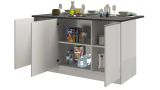 Isola da cucina Patrizio, Tavolo ausiliario portaoggetti, Mobile da cucina a 3 ante, 100% Made in Italy, 155x90h90 cm, Bianco lucido e Ardesia