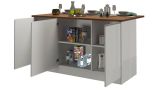 Isola da cucina Patrizio, Tavolo ausiliario portaoggetti, Mobile da cucina a 3 ante, 100% Made in Italy, 155x90h90 cm, Bianco lucido e Rovere