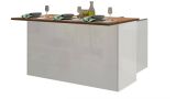 Isola da cucina Patrizio, Tavolo ausiliario portaoggetti, Mobile da cucina a 3 ante, 100% Made in Italy, 155x90h90 cm, Bianco lucido e Rovere