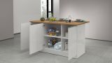 Isola da cucina Patrizio, Tavolo ausiliario portaoggetti, Mobile da cucina a 3 ante, 100% Made in Italy, 155x90h90 cm, Bianco lucido e Rovere