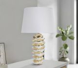 Lampada da tavolo Baressa, Luce da scrivania, Luminaria da ufficio, Lampada da lavoro, 33x33 h53 cm, Bianco e Oro