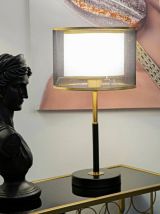 Lampada da tavolo Bernezzo, Luce da scrivania, Luminaria da ufficio, Lampada da lavoro, 25x25 h48 cm, Nero e Oro