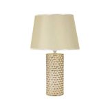 Lampada da tavolo Bono, Luce da scrivania, Luminaria da ufficio, Lampada da lavoro, Bianco e Oro, 30x30 h48 cm