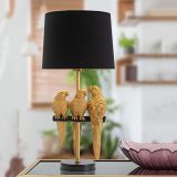 Lampada da Tavolo oro Nero Decorazione con Pappagalli Attacco e27, Paralume - Paia