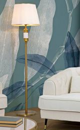Lampada da terra Bienno, Luce da terra, Lampada da pavimento, Lampada a stelo, 41x41 h160 cm, Bianco e Oro