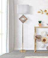 Lampada da terra Bionaz, Luce da terra, Lampada da pavimento, Lampada a stelo, 40x40 h161 cm, Bianco e Oro