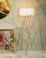 Lampada da terra Blufi, Luce da terra, Lampada da pavimento, Lampada a stelo, 46x46 h147 cm, Bianco e Oro