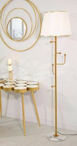 Lampada da terra Borbona, Luce da terra, Lampada da pavimento, Lampada a stelo, 41x41 h173 cm, Bianco e Oro