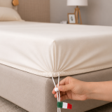 Lenzuolo Matrimoniale Bianco Avorio Sistema di Fissaggio Brevettato Antiscivolo, Cordini Regolabili con Clip di Tensione - Diletto Luxury