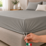 Lenzuolo Singolo Grigio Scuro Sistema di Fissaggio Brevettato Antiscivolo, Cordini Regolabili con Clip di Tensione - Diletto Luxury