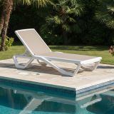 Lettino Prendisole Bianco Beige Impilabile, Regolabile 4 Posizioni Peso Supportato 120 kg 191x57x90h cm, Schienale Regolabile Made in Italy - Rochelle