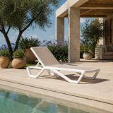 Lettino Prendisole Bianco Beige Impilabile, Regolabile 4 Posizioni Peso Supportato 120 kg 191x57x90h cm, Schienale Regolabile Made in Italy - Rochelle